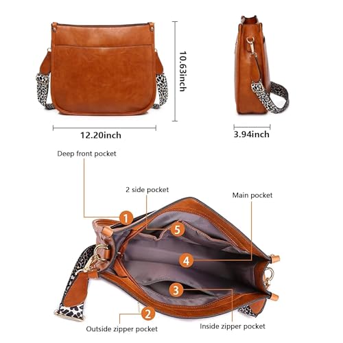 AUYOCO Ladies's Vegan Leather-based Crossbody Bag with Guitar Strap, Zip Pocket Purse and Shoulder Bag